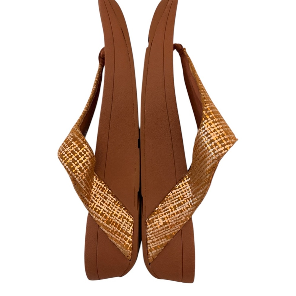 Fitflop | Lottie chain print in baked yellow wedge flip flop sandals - Picture 6 of 10